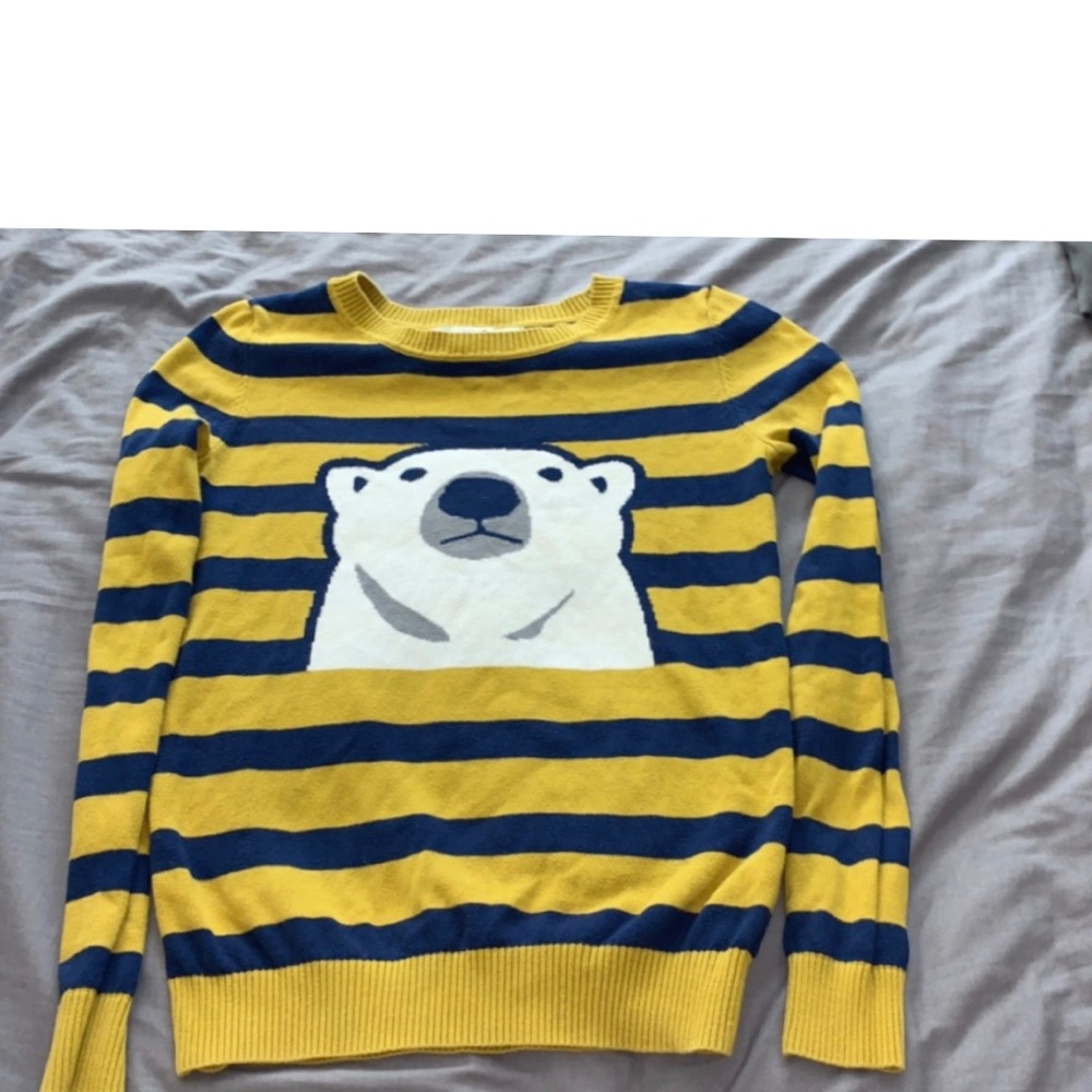 Polar bear sweater stripes and long sleeves